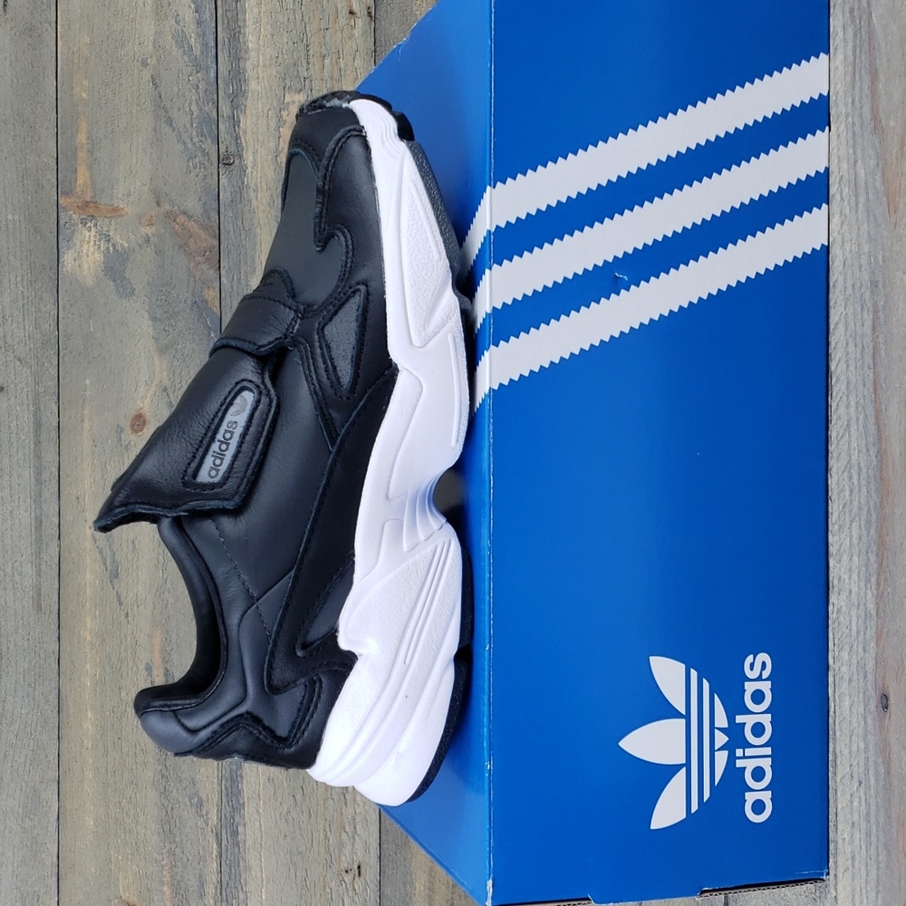 adidas Women's Leather Falcon RX Originals No Laces Black White - Picture 2 of 10